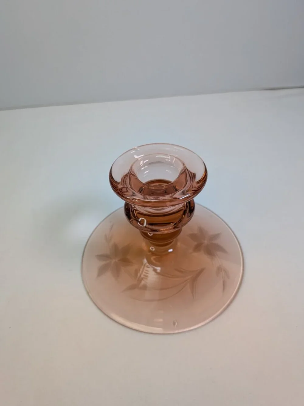 Vintage 1930s Depression Elegant Pink Glass Candle Holder / Pedestal Stand